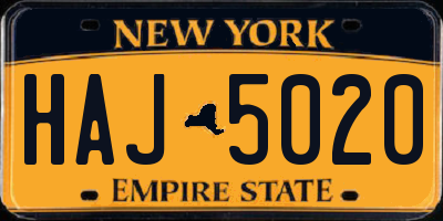 NY license plate HAJ5020