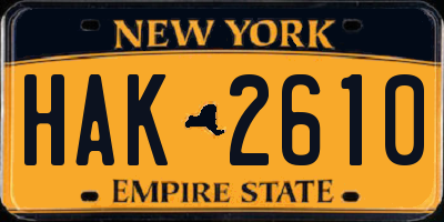 NY license plate HAK2610
