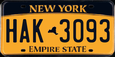 NY license plate HAK3093