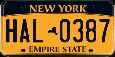NY license plate HAL0387