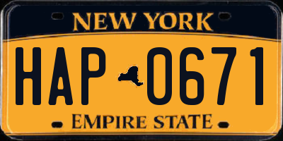 NY license plate HAP0671