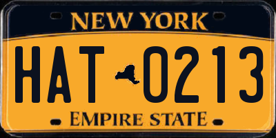 NY license plate HAT0213