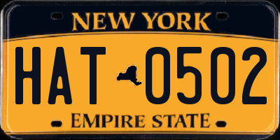 NY license plate HAT0502