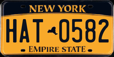 NY license plate HAT0582