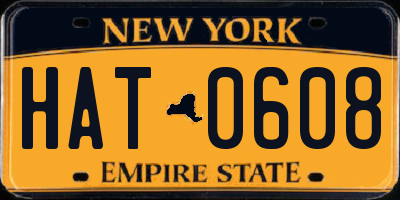 NY license plate HAT0608