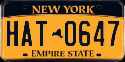 NY license plate HAT0647