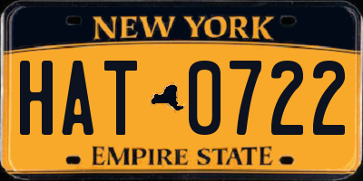 NY license plate HAT0722