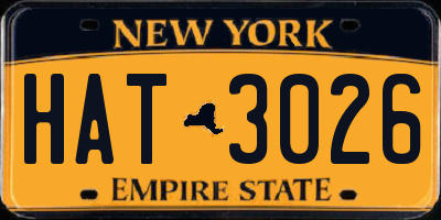 NY license plate HAT3026