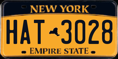 NY license plate HAT3028