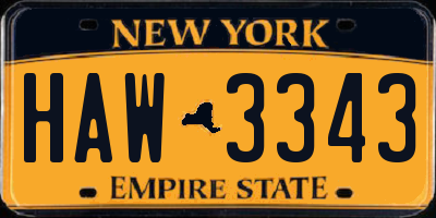 NY license plate HAW3343