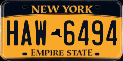 NY license plate HAW6494