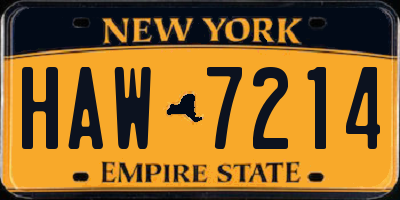 NY license plate HAW7214