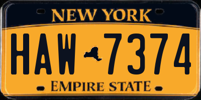 NY license plate HAW7374
