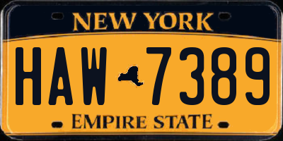 NY license plate HAW7389