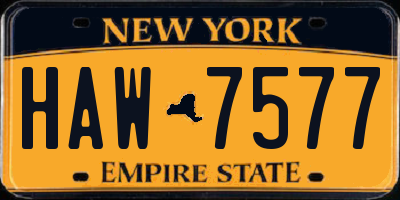 NY license plate HAW7577
