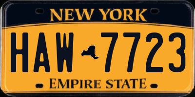 NY license plate HAW7723