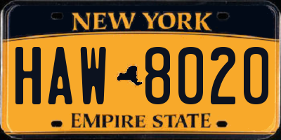 NY license plate HAW8020