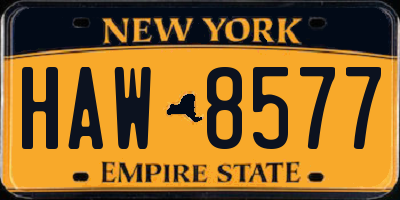 NY license plate HAW8577