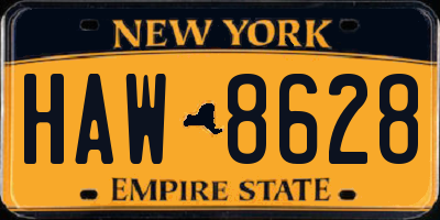 NY license plate HAW8628