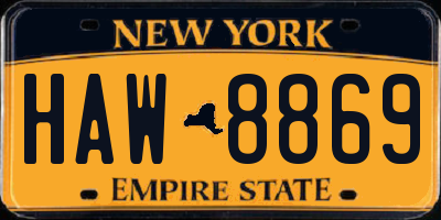 NY license plate HAW8869
