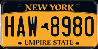 NY license plate HAW8980