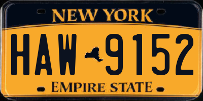 NY license plate HAW9152