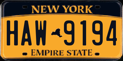 NY license plate HAW9194