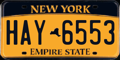 NY license plate HAY6553