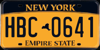 NY license plate HBC0641