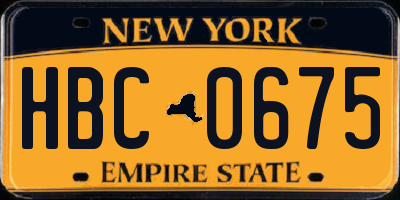 NY license plate HBC0675