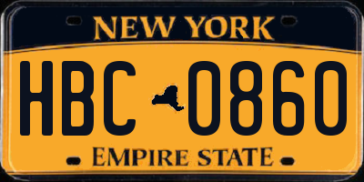 NY license plate HBC0860