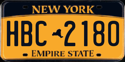 NY license plate HBC2180