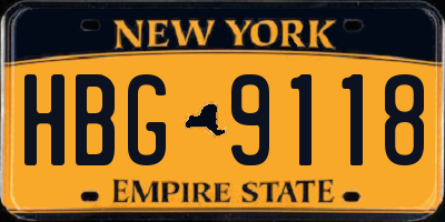 NY license plate HBG9118
