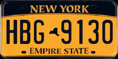 NY license plate HBG9130