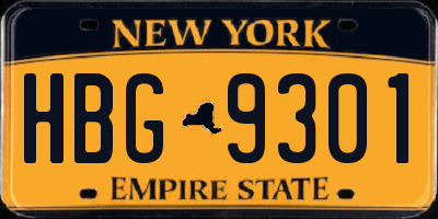 NY license plate HBG9301
