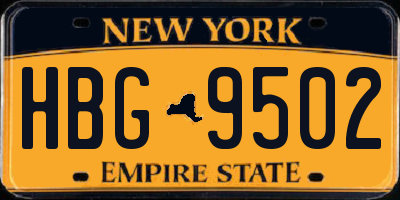 NY license plate HBG9502