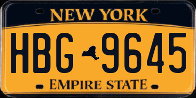 NY license plate HBG9645