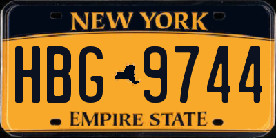 NY license plate HBG9744
