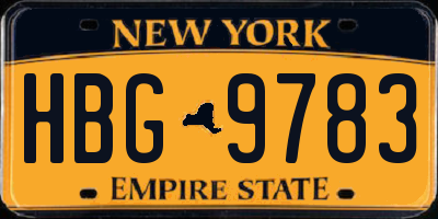 NY license plate HBG9783