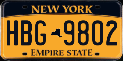 NY license plate HBG9802