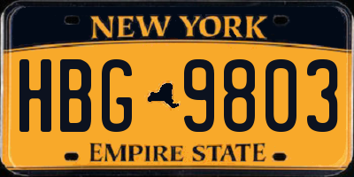 NY license plate HBG9803