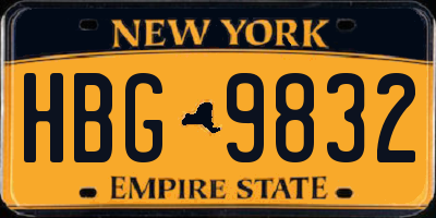 NY license plate HBG9832