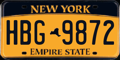 NY license plate HBG9872