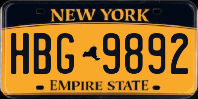 NY license plate HBG9892