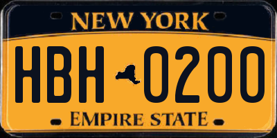 NY license plate HBH0200