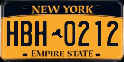 NY license plate HBH0212