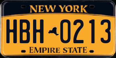 NY license plate HBH0213