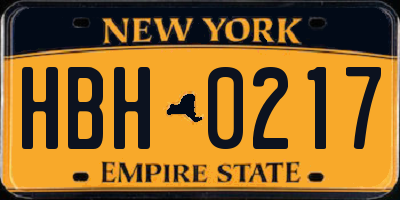 NY license plate HBH0217