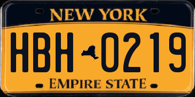 NY license plate HBH0219