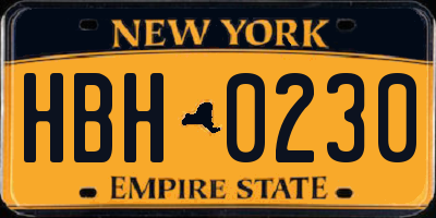 NY license plate HBH0230
